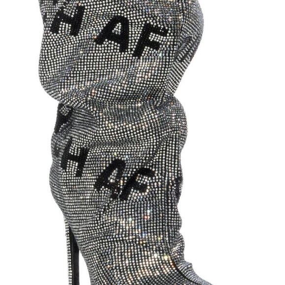 AZALEA WANG " AUTHENTICALLY A F "RHINESTONE KNEE HIGH BOOT IN SILVER(BRAND NEW ! - Picture 2 of 8